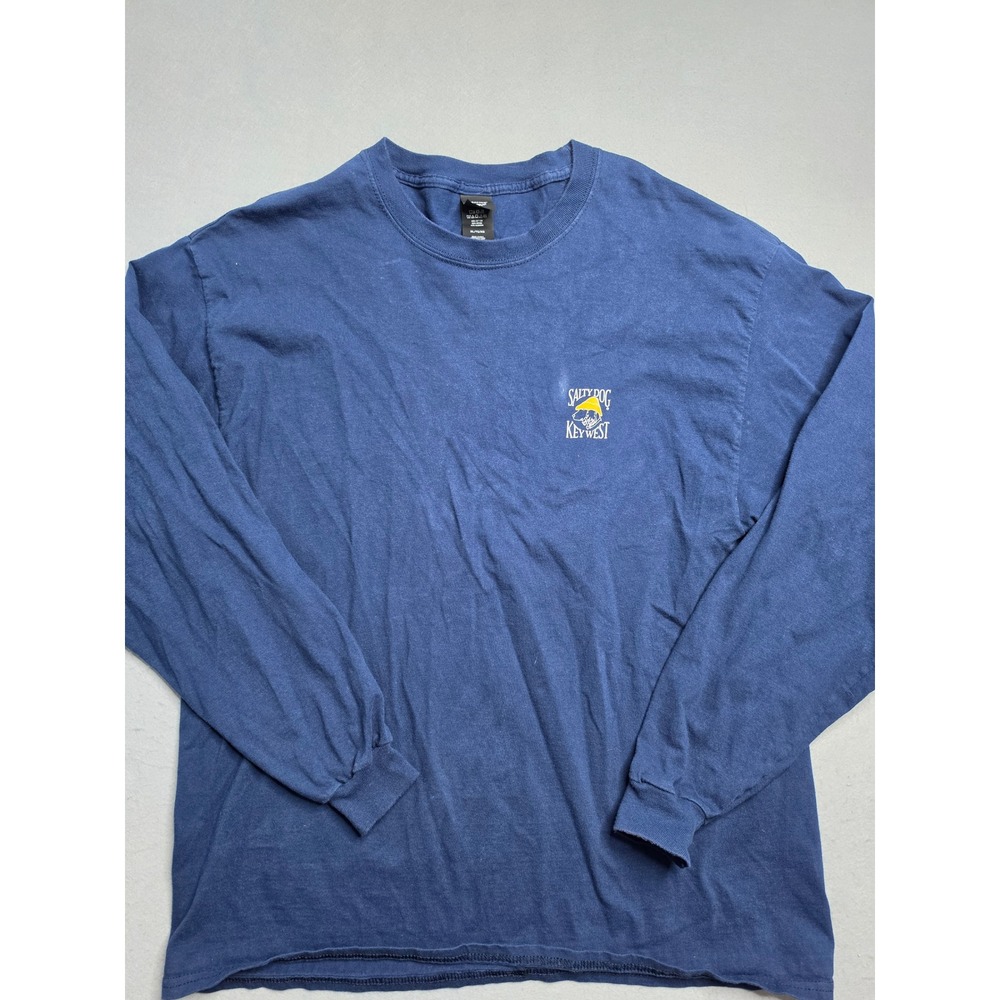 Hanes Beefy-T Shirt Men's XL Navy Blue Salty Dog Key West Graphic Long Sleeve